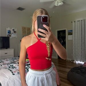 Red Halter Neck Women's Top